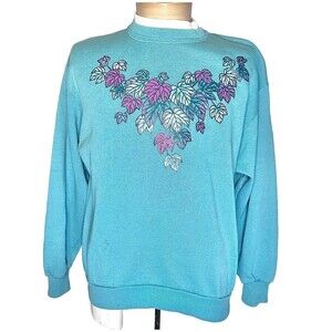 Vintage 90’s Plant Leaves Floral Double Collared Fall Sweatshirt Made In USA